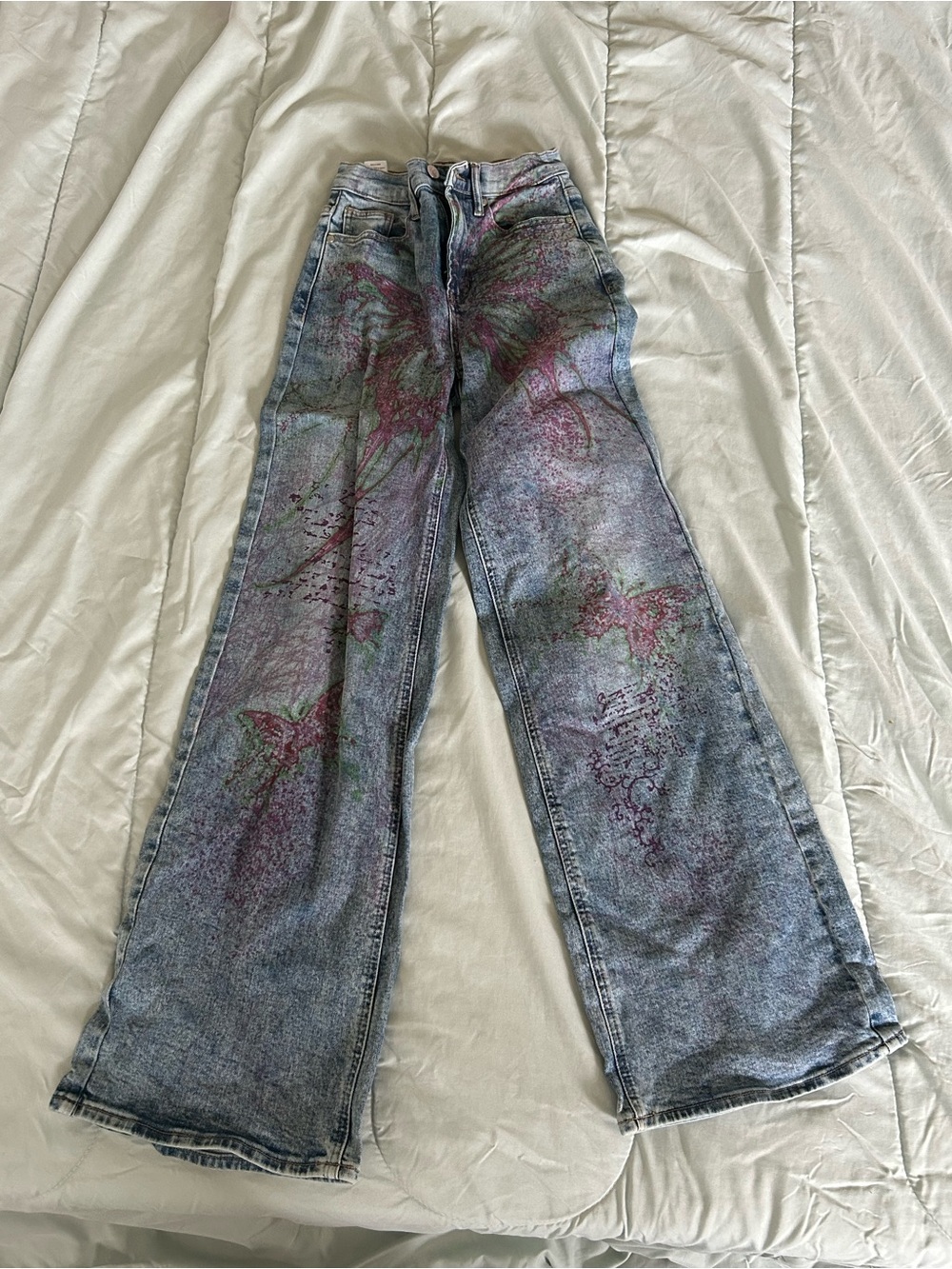 Women’s Painted Wide-Leg Jeans - Purple & Green Accent